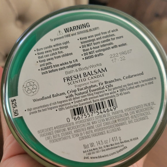 Bath & Body Works Fresh Balsam Scented Candle NEW - Picture 5 of 5